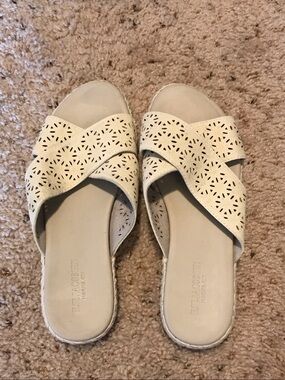 Neutral Beige Laser-Cut Slide Sandals - Comfort Casual